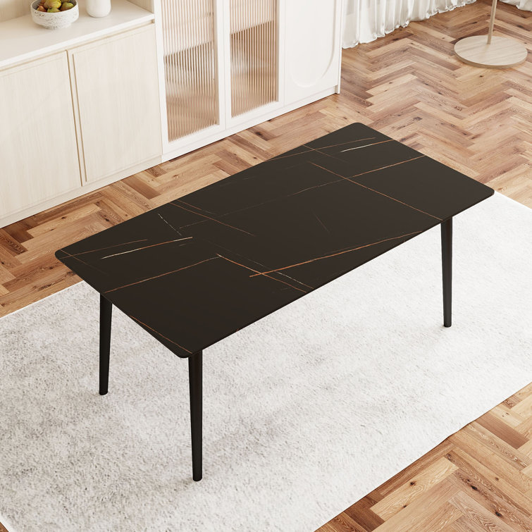 Wrought Studio 63" Modern Rectangular Marble Dining Table For 6Seat